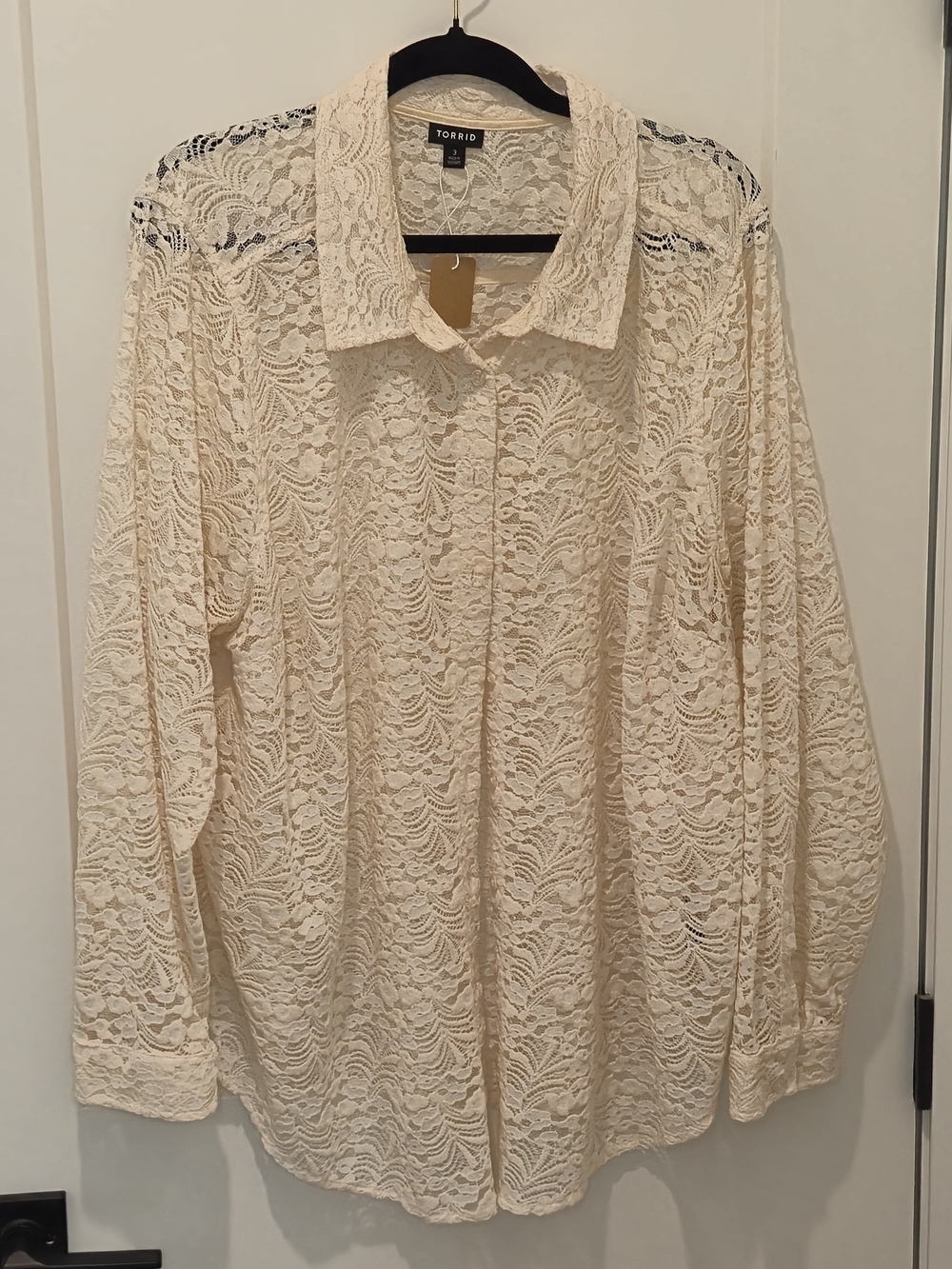 Torrid Cream Lace Button-Up Shirt